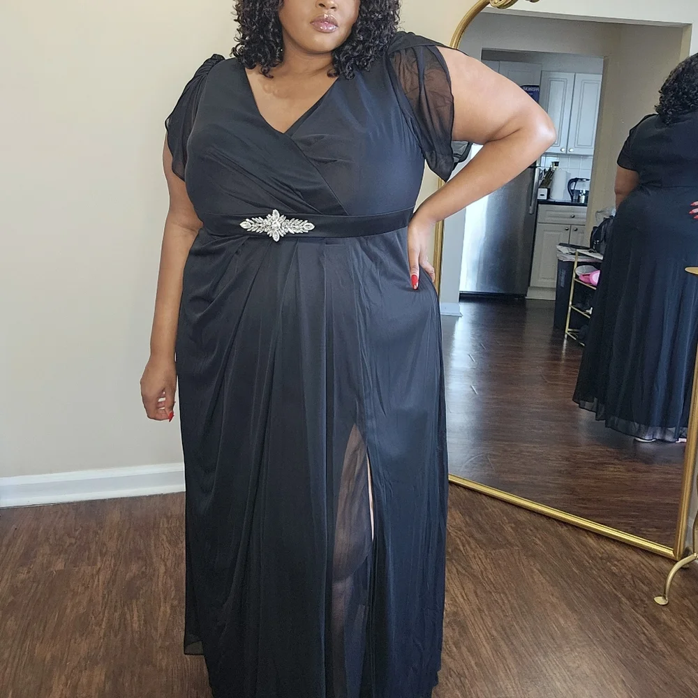 Chiffon A-Line Ruffle Sleeve Evening Dress - Picture 10 of 13